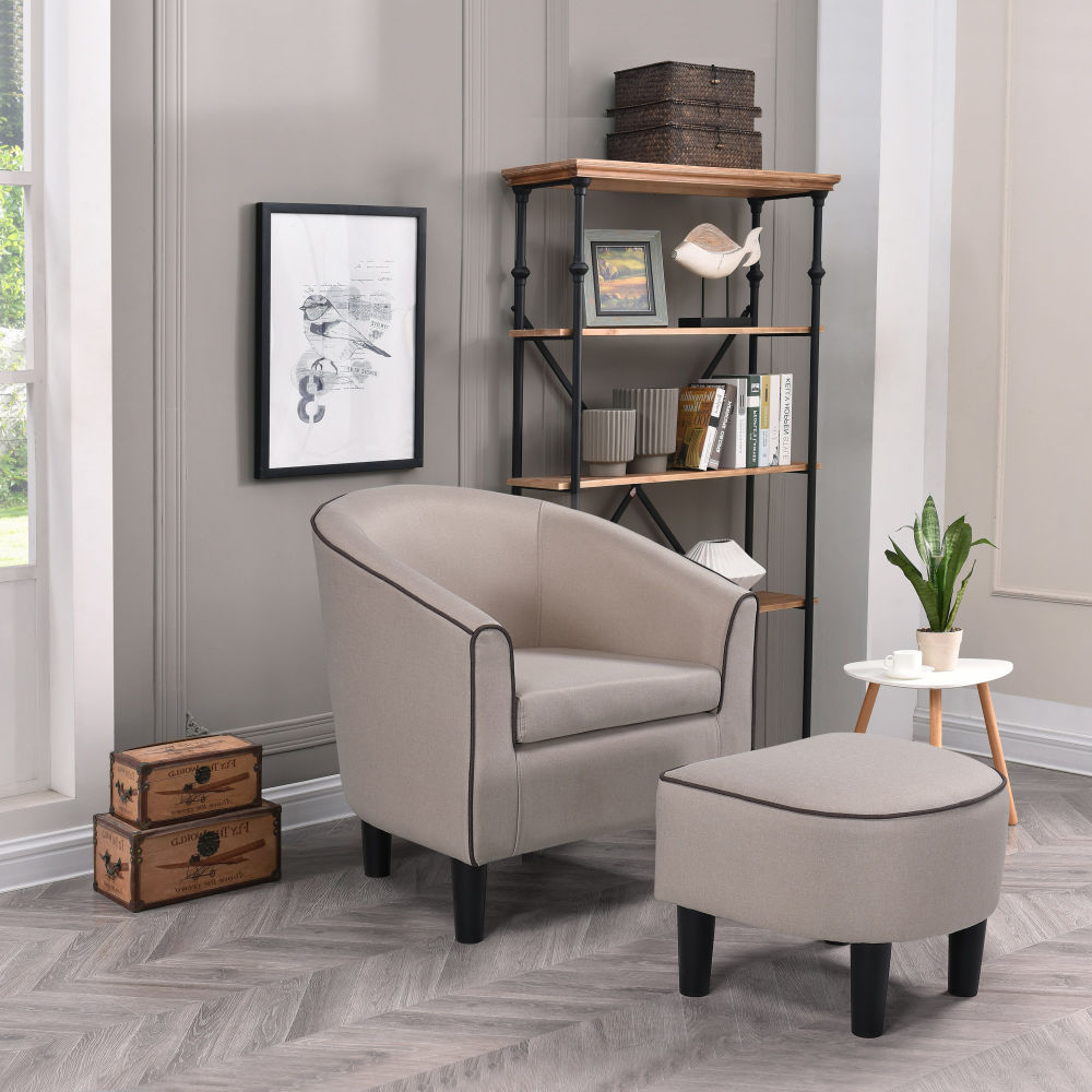 dropship JST Accent Chair with Ottoman, Modern Accent Arm Chair with Footrest, Suit for Living Room Bedroom Small Spaces Apartment Office (Fabric Beige)