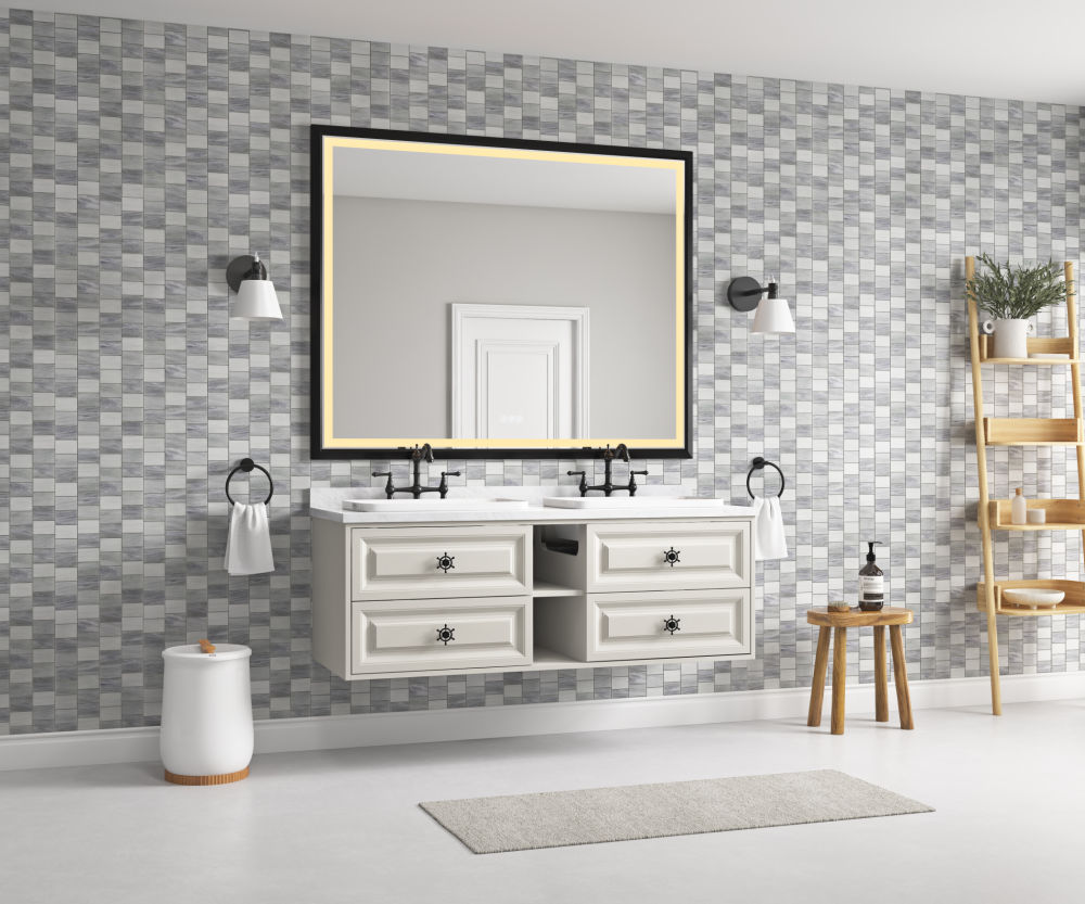 dropship 60in. W x 48 in. H LED Lighted Bathroom Wall Mounted Mirror with High Lumen+Anti-Fog Separately Control bedroom full-length mirror bathroom led mirror hair salon mirror