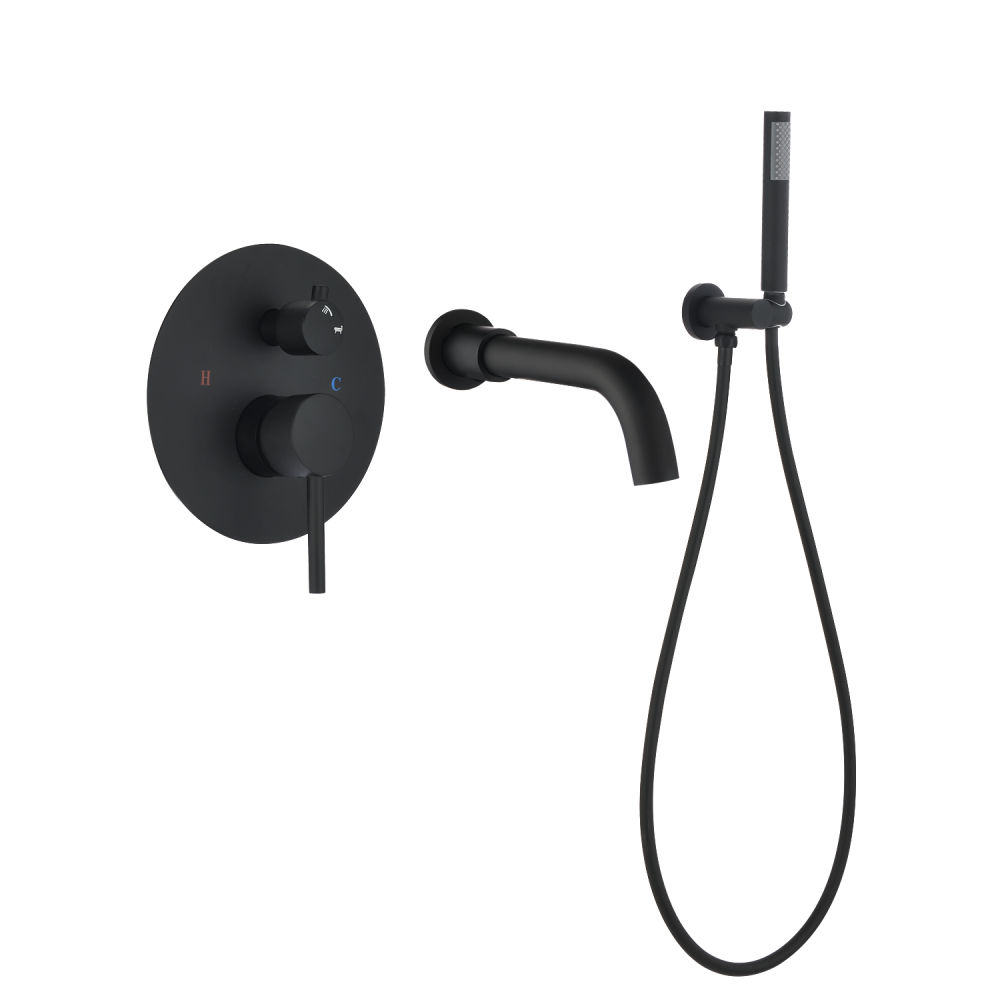 dropship 2-Handle Tub Spot Wall Mount Rain Mixer Shower Faucet Tub and Shower Faucet with Hand Shower in Black Valve Included
