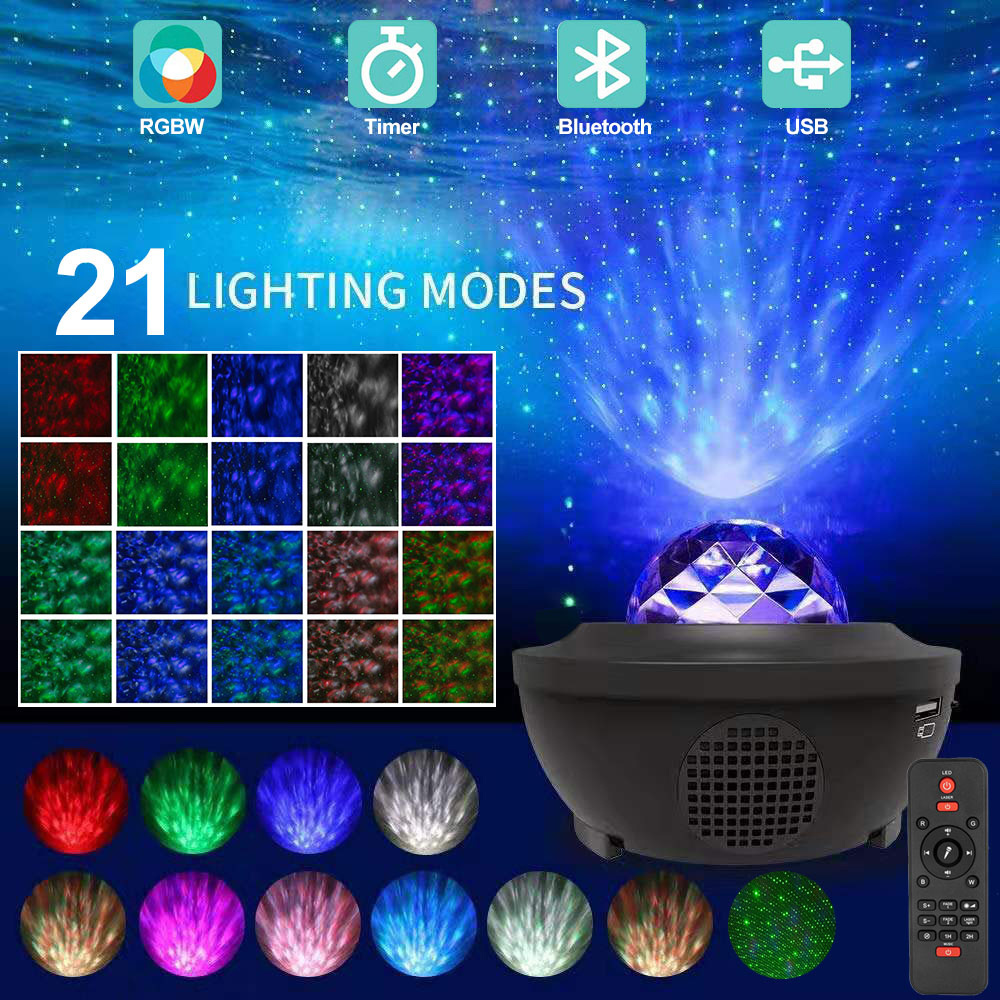 dropship USB LED Star Night Light Music Starry Water Wave LED Projector Light Bluetooth Projector Sound-Activated Projector Light Decor