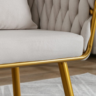 dropship Handwoven modern chairs, casual chairs, universal foot nails, metal chair legs with pillows (beige)