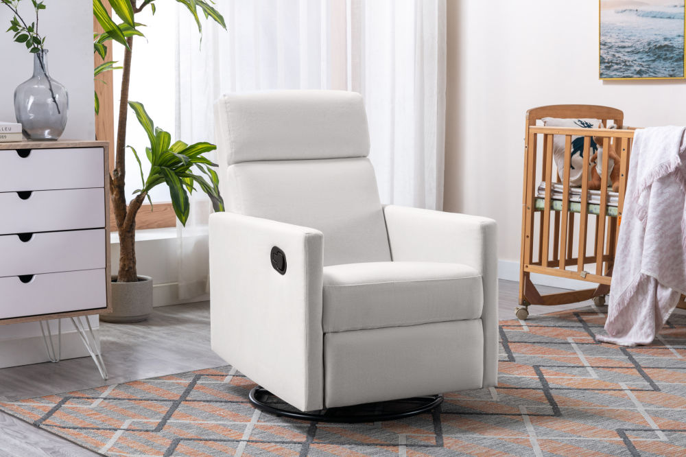 dropship Modern Upholstered Rocker Nursery Chair Plush Seating Glider Swivel Recliner Chair, Beige