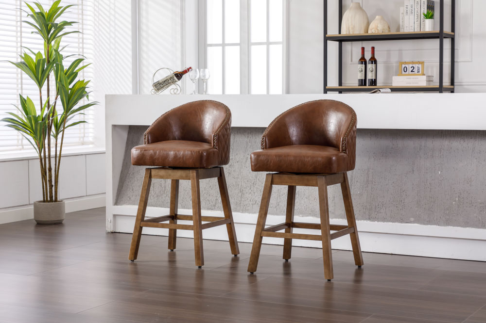 dropship COOLMORE Bar Stools Set of 2 Counter Height Chairs with Footrest for Kitchen, Dining Room And 360 Degree Swivel