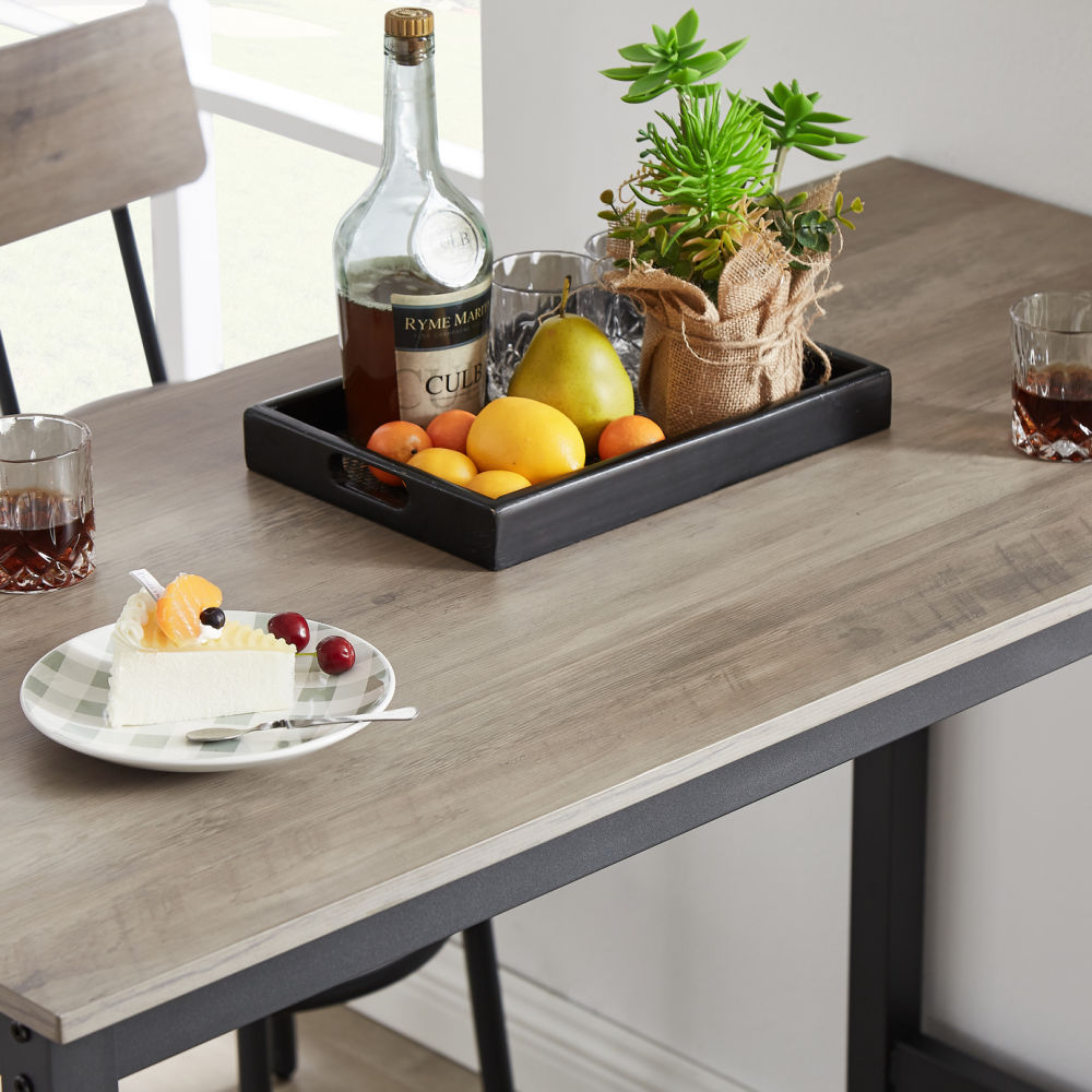 dropship Bar Table Set with 4 Bar stools PU Soft seat with backrest, Grey, 47.24'' L x 23.62'' W x 35.43'' H