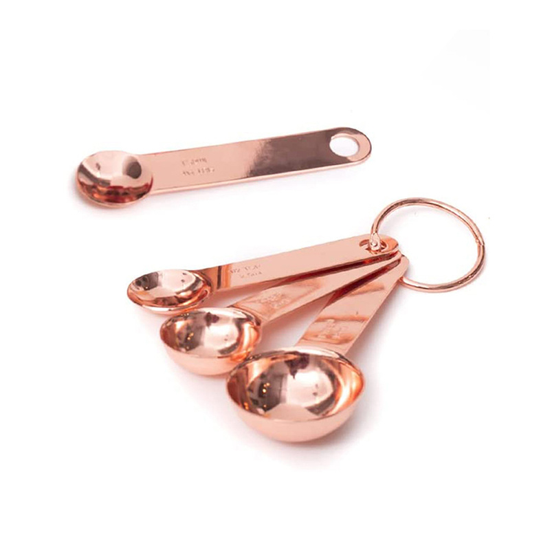 dropship Kitchen Accessories 4Pcs/Set Measuring Cups Spoons Stainless Steel Plated Copper Wooden Handle Cooking Baking Tools