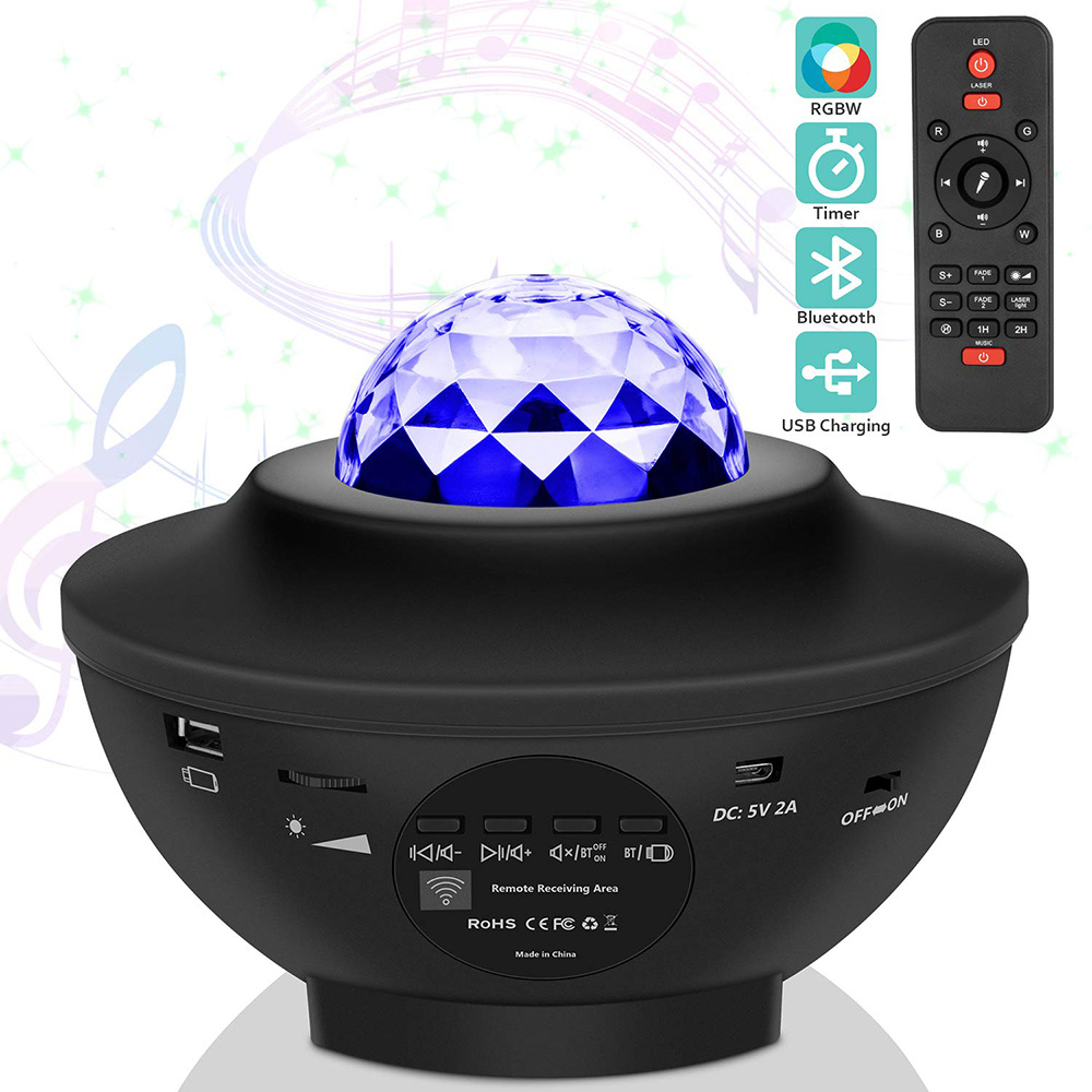 dropship USB LED Star Night Light Music Starry Water Wave LED Projector Light Bluetooth Projector Sound-Activated Projector Light Decor