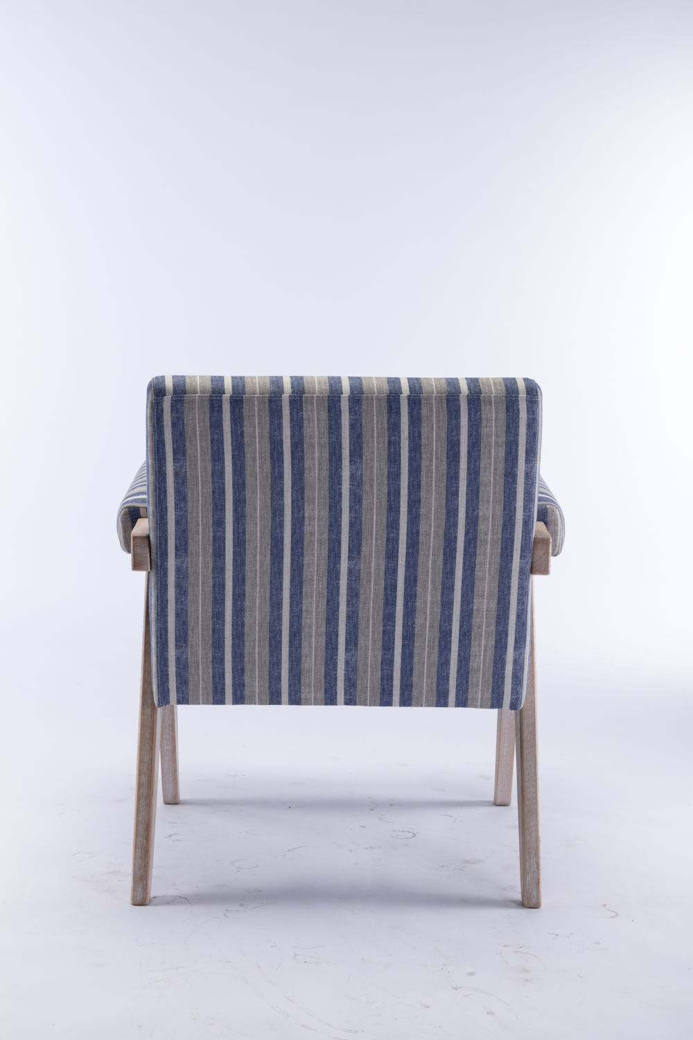 dropship Accent chair, KD rubber wood legs with black finish. Fabric cover the seat. With a cushion.Blue Stripe