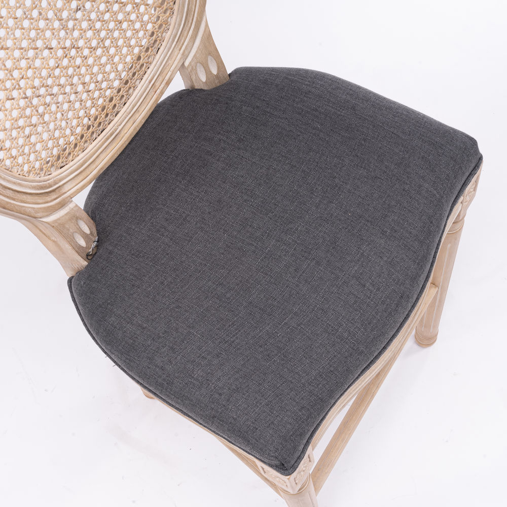 dropship French Country Wooden Barstools Rattan Back With Upholstered Seating , Dark Grey, Set of 2