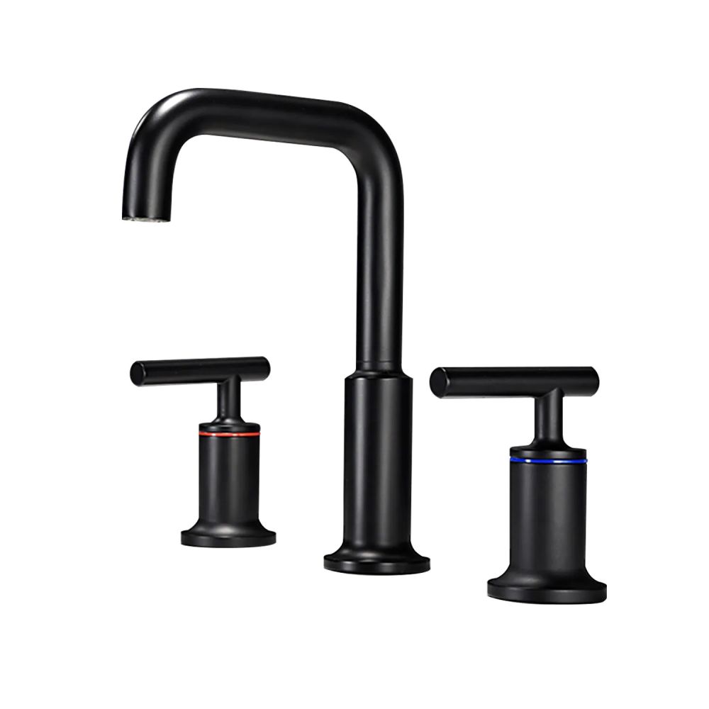 dropship Matt Black Widespread Bathroom Sink Faucet with With CUPC Water Supply Hose and Cartridge