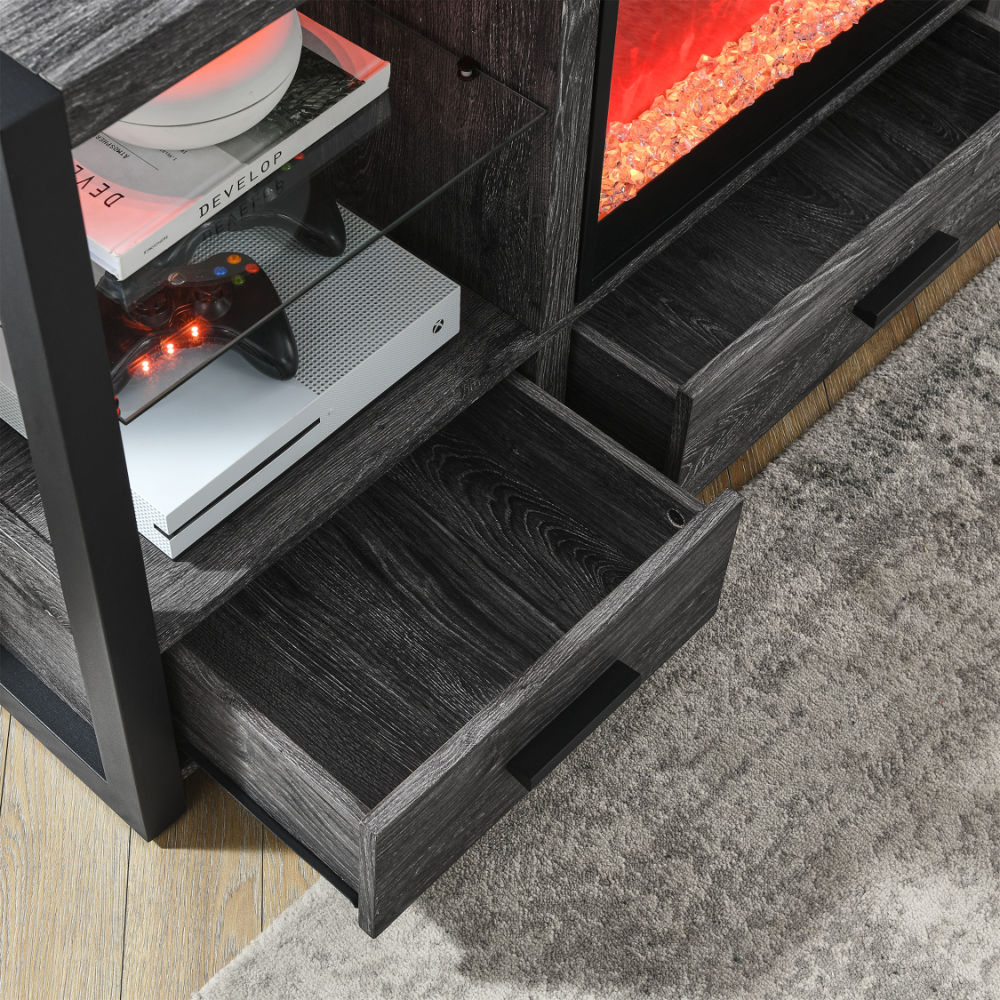 dropship 60 Inch Electric Fireplace Media TV Stand With Sync Colorful LED Lights-Dark rustic oak color