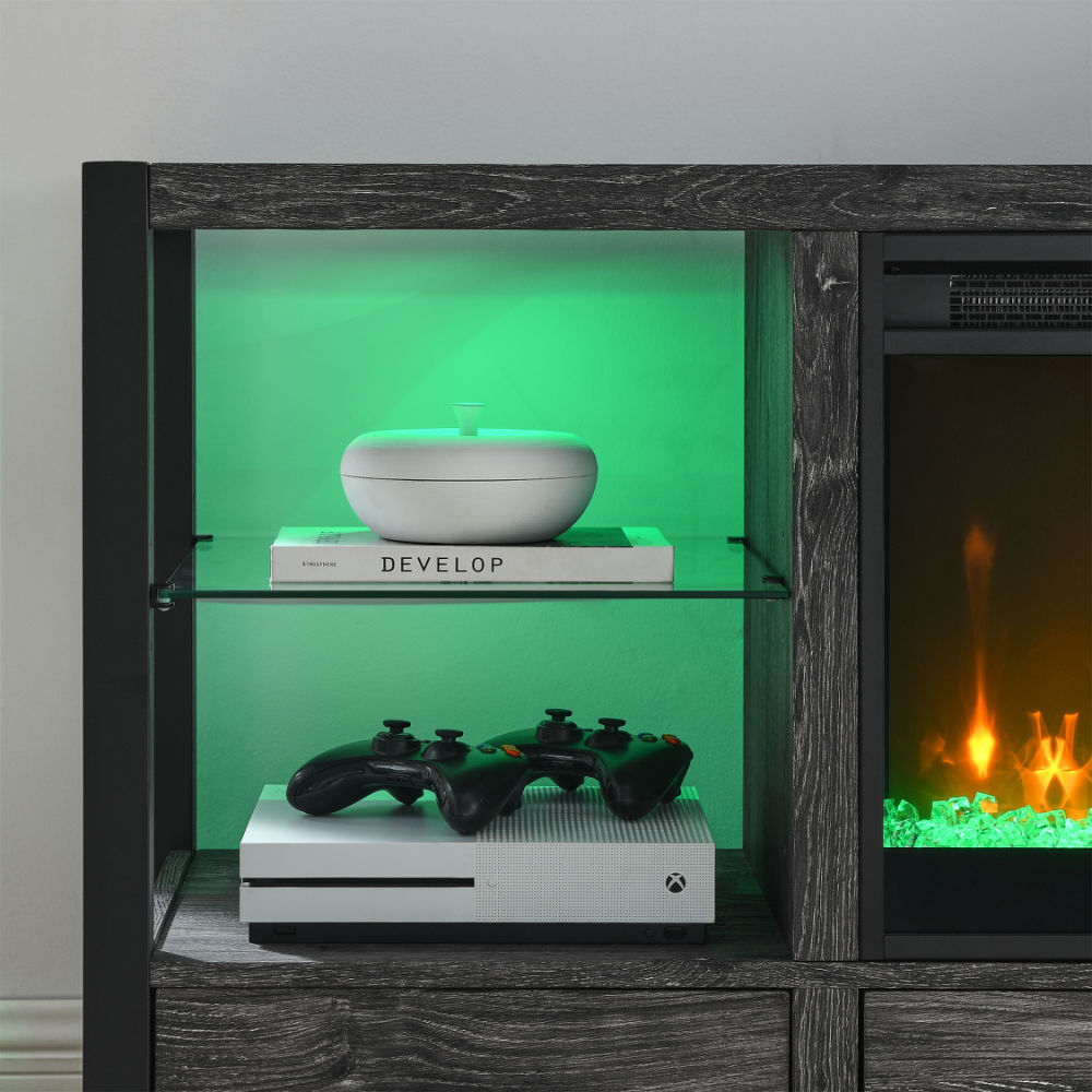 dropship 60 Inch Electric Fireplace Media TV Stand With Sync Colorful LED Lights-Dark rustic oak color
