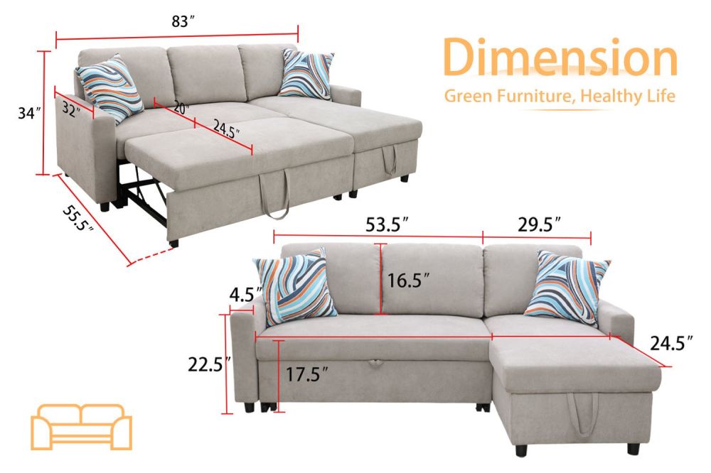 dropship Grey Flannelette 2-Piece Couch Living Room Sofabed