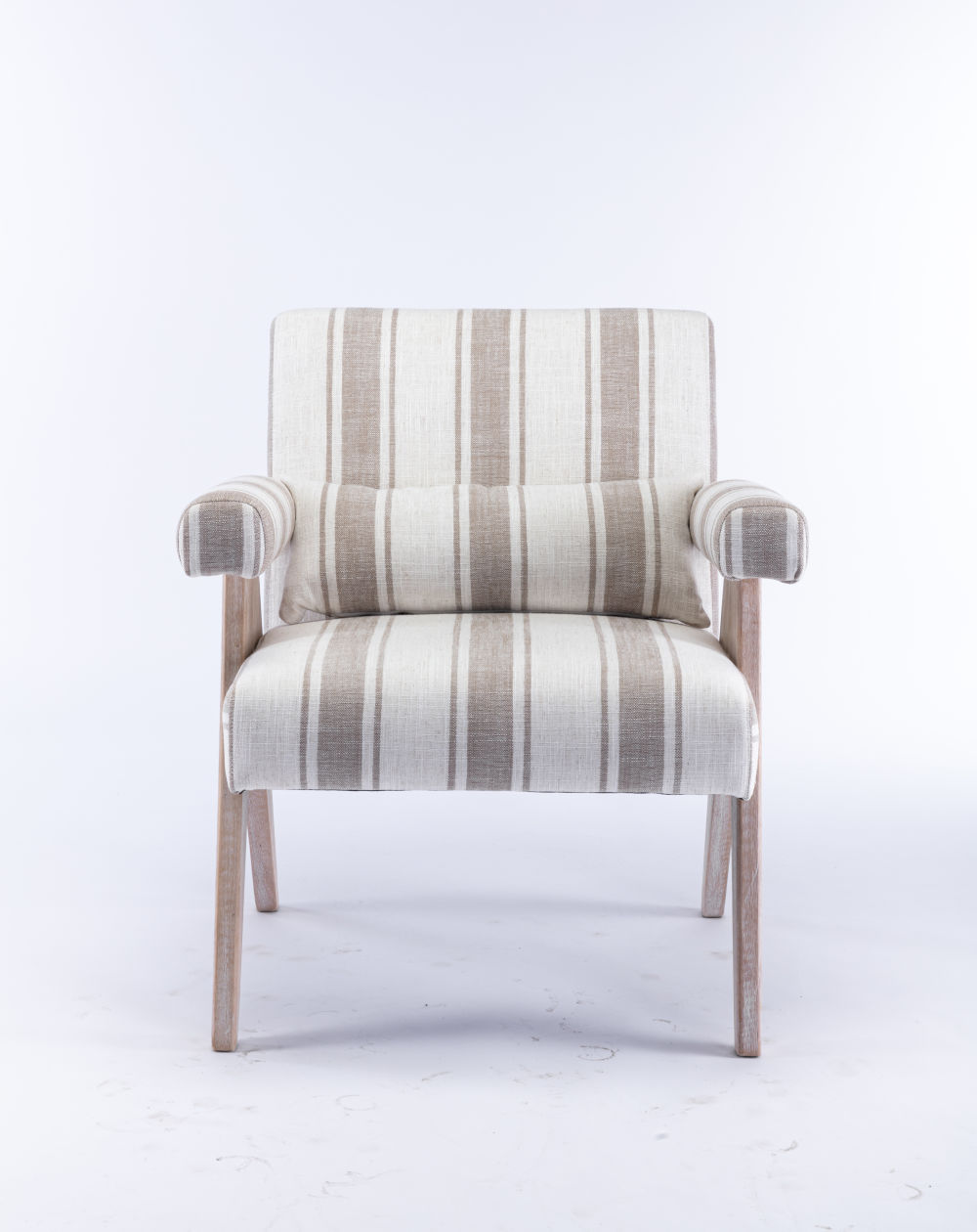 dropship Accent chair, KD rubber wood legs with black finish. Fabric cover the seat. With a cushion.Grey Stripe