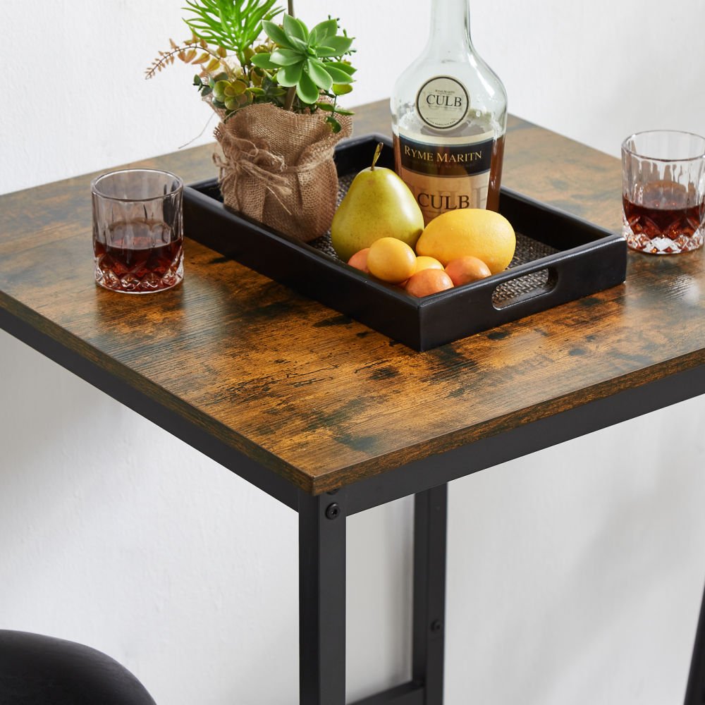 dropship Bar Table Set with 2 Bar stools PU Soft seat with backrest, Rustic Brown, 23.62'' W x 23.62'' D x 35.43'' H