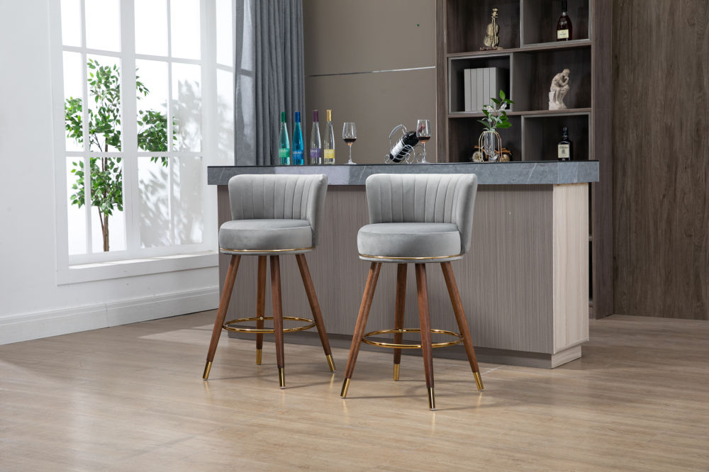 dropship COOLMORE Counter Height Bar Stools Set of 2 for Kitchen Counter Solid Wood Legs with a fixed height of 360 degrees