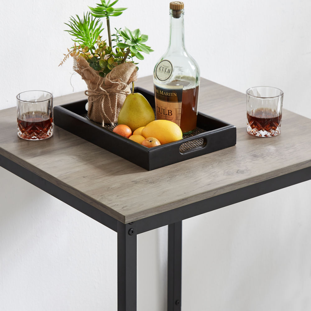 dropship Bar Table Set with 2 Bar stools PU Soft seat with backrest, Grey, 23.62'' W x 23.62'' D x 35.43'' H