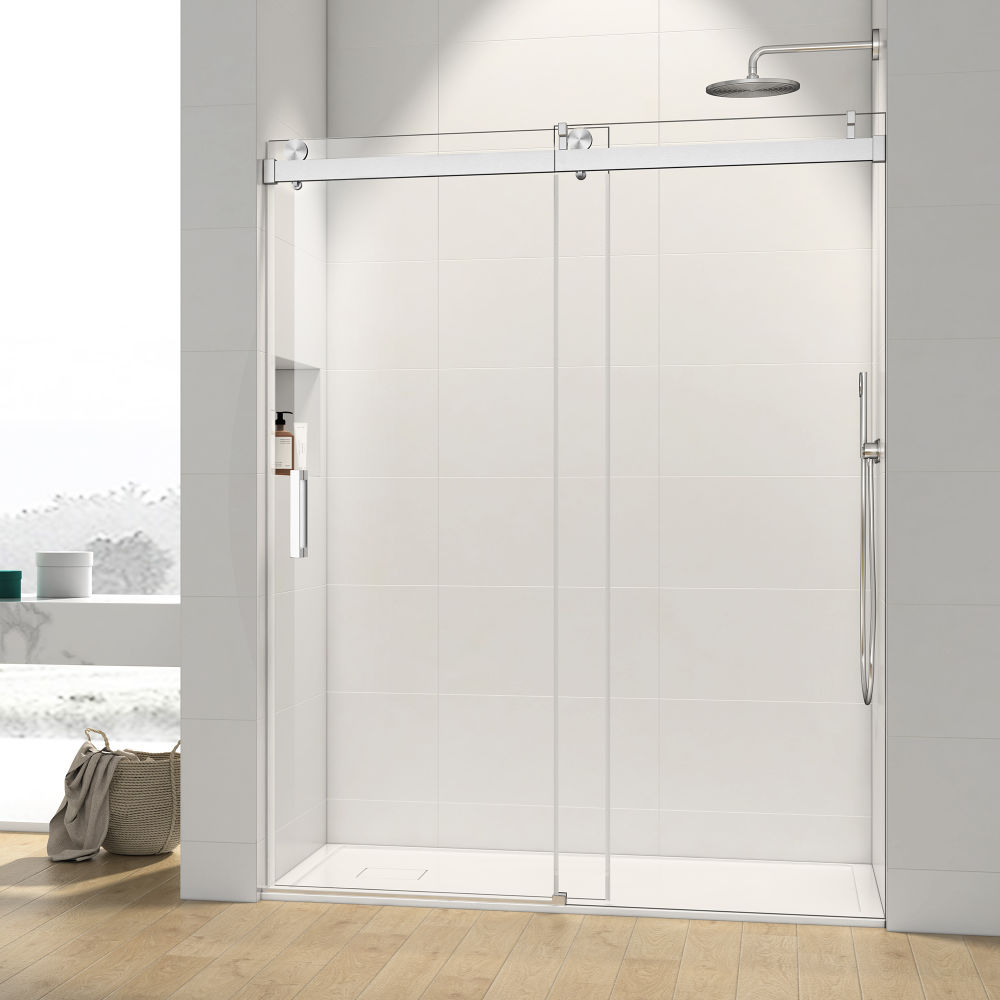 dropship 72*76" Single Sliding Frameless Shower Door Brushed Nickel With Buffer
