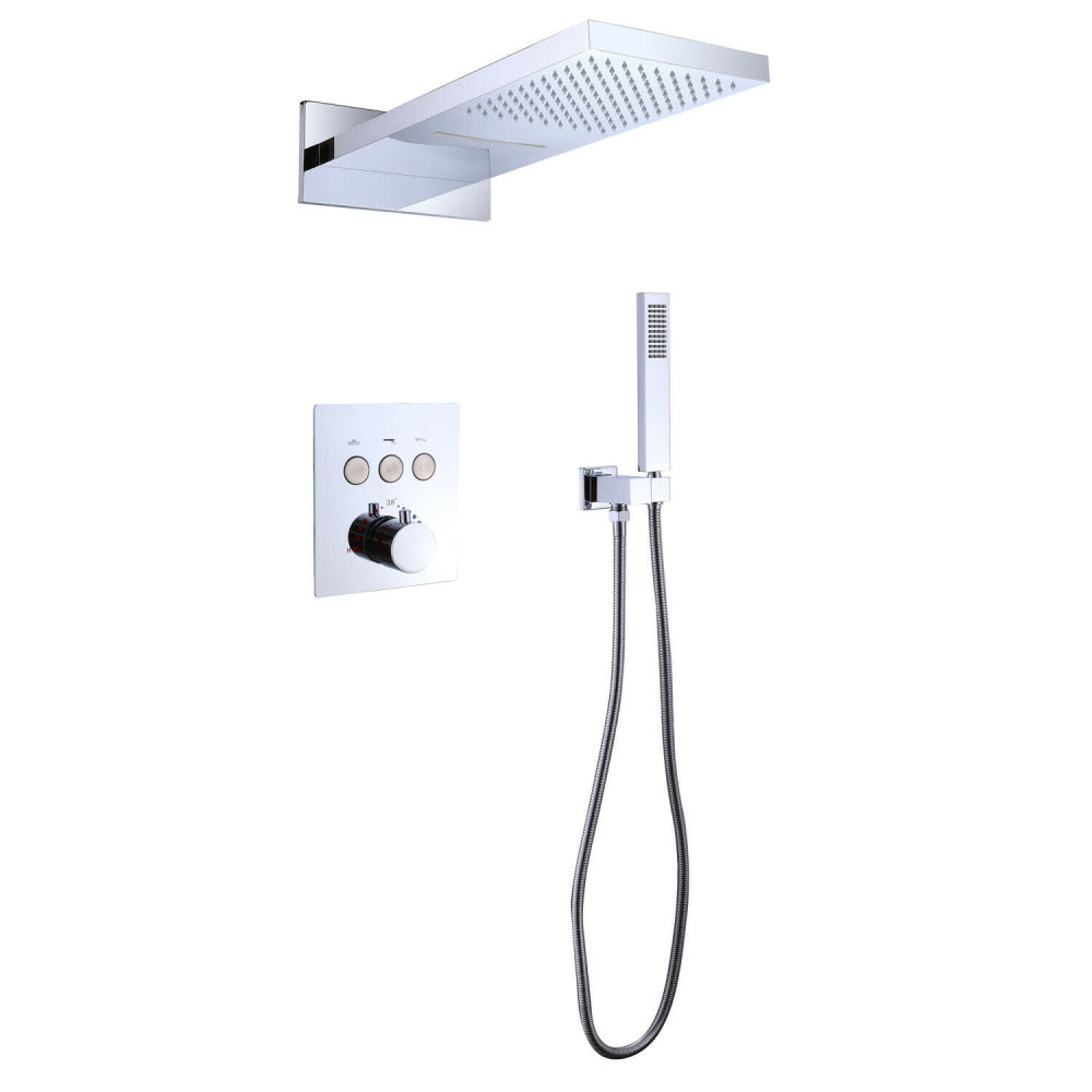 dropship 2-Spray Patterns Wall Mount Dual Shower Faucet Set for Bathroom, Shower Heads And Handheld Shower With Pressure Balance Valve in Chrome