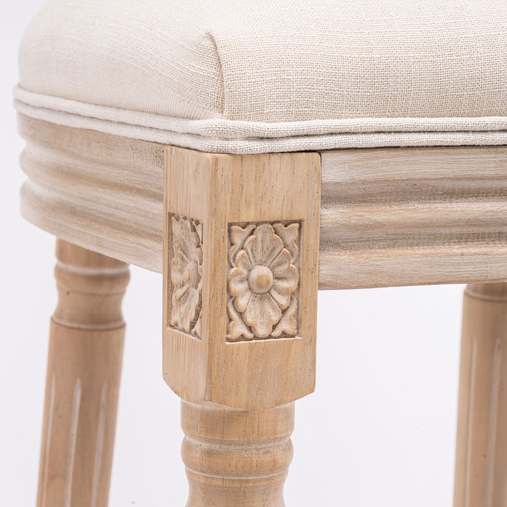 dropship French Country Wooden Barstools With Upholstered Seating , Beige and Natural , Set of 2