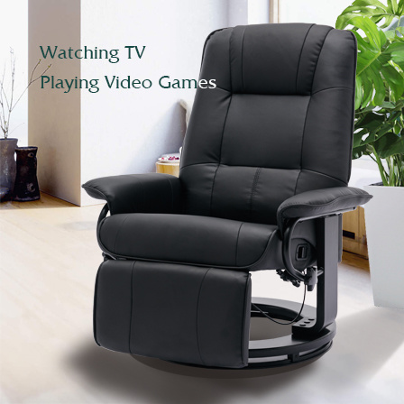 dropship Faux Leather Manual Recliner,Adjustable Swivel Lounge Chair with Footrest,Can Rotate 360 Degrees,L-right Angle Curved Wooden Frame, Armrest and Wrapped Wood Base for Living Room,Black