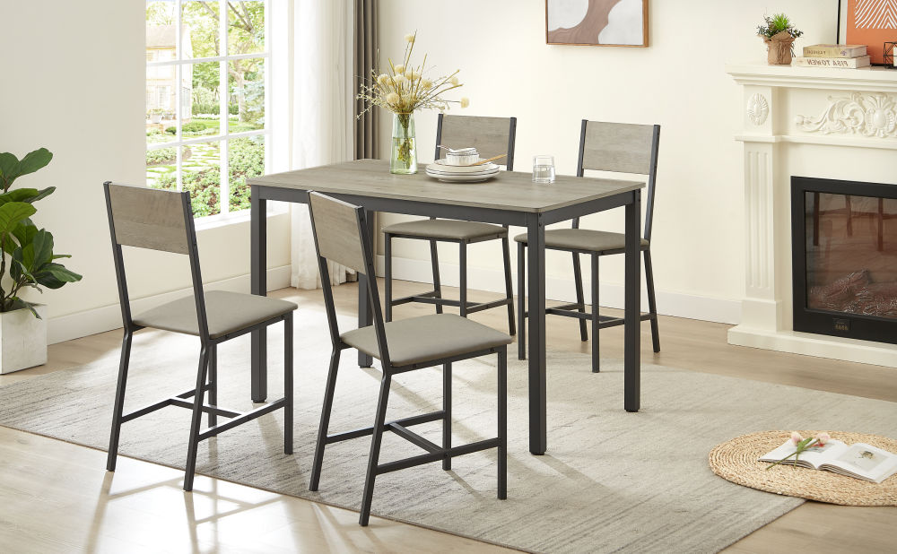 dropship Dining Set for 5 Kitchen Table with 4 Upholstered Chairs, Grey, 47.2'' L x 27.6'' W x 29.7'' H.
