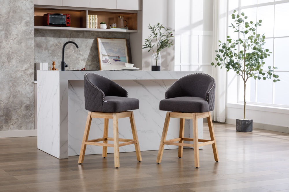 dropship COOLMORE Bar Stools Set of 2 Counter Height Chairs with Footrest for Kitchen, Dining Room And 360 Degree Swivel