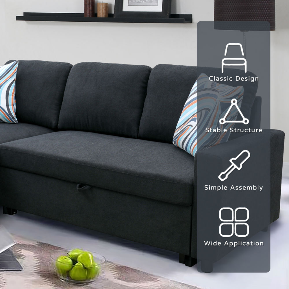 dropship Black Flannelette 2-Piece Couch Living Room Sofabed