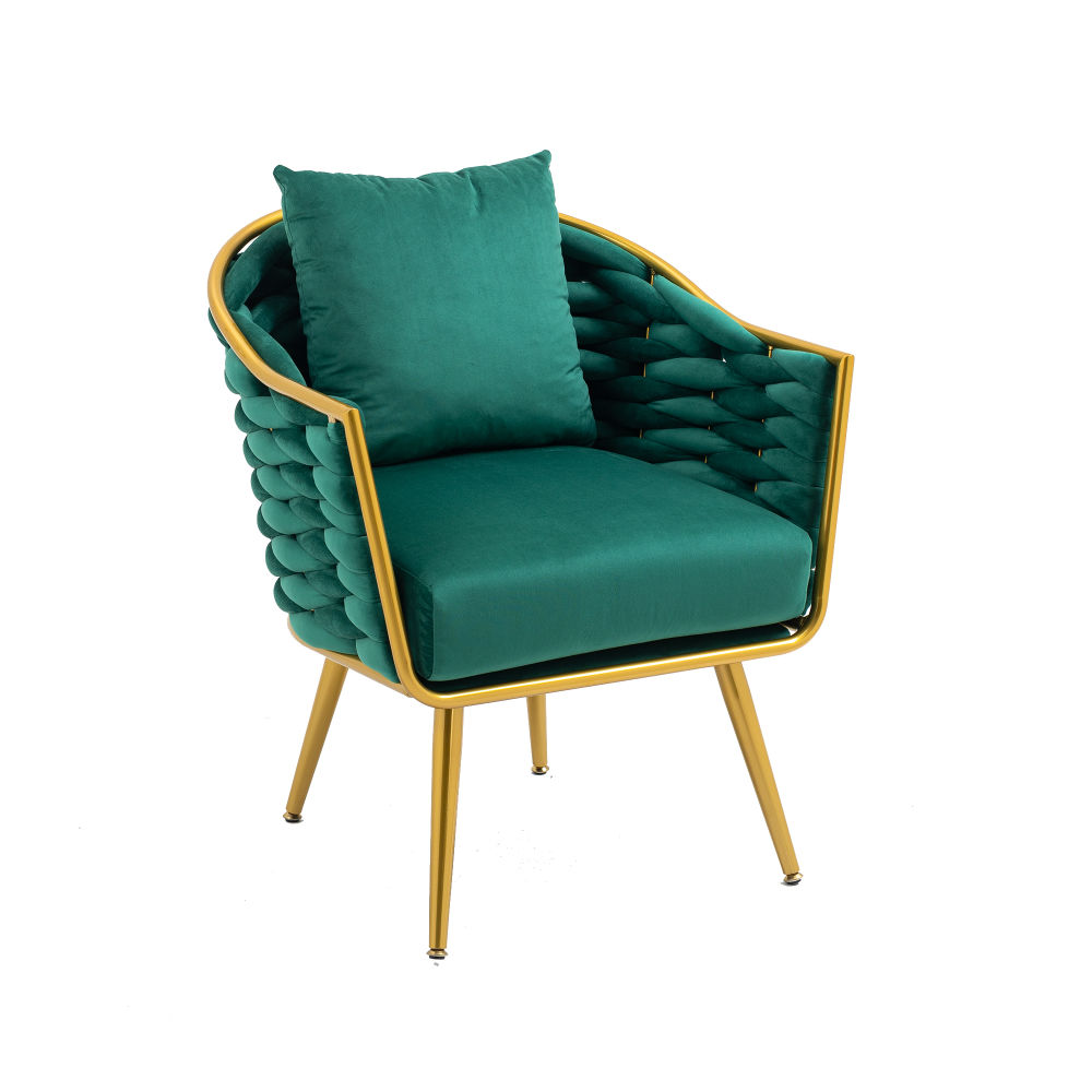 dropship Velvet Accent Chair Modern Upholstered Armchair Tufted Chair with Metal Frame, Single Leisure Chairs for Living Room Bedroom Office Balcony