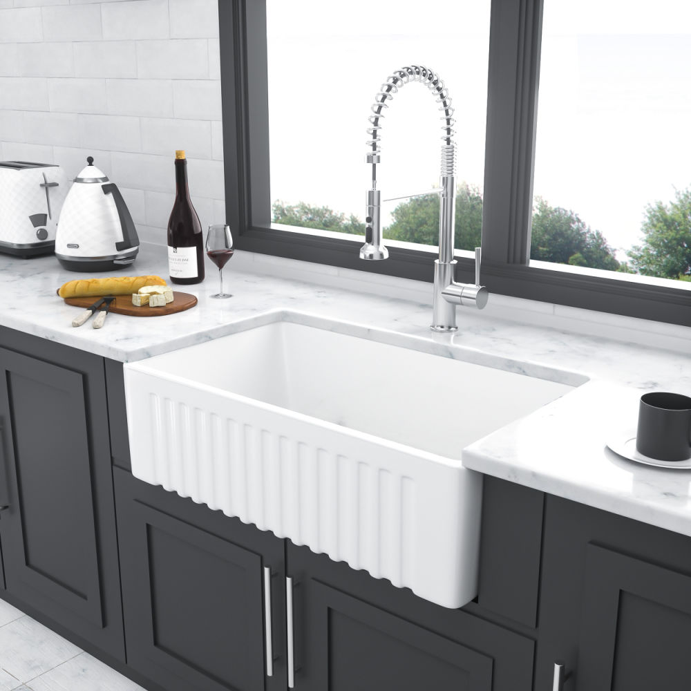 dropship Inch White Farmhouse Sink Deep Apron Sink Undermount Farmhouse Kitchen Sink Single Farm Sink