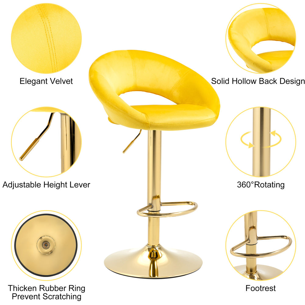dropship Yellow Velvet Adjustable Modern Dining Chairs,Counter Height Bar Chair,Swivel Bar Stools Set of 2