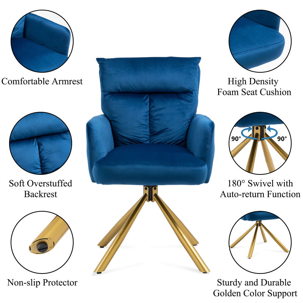 dropship Dark Blue Velvet Contemporary High-Back Upholstered Swivel Accent Chair