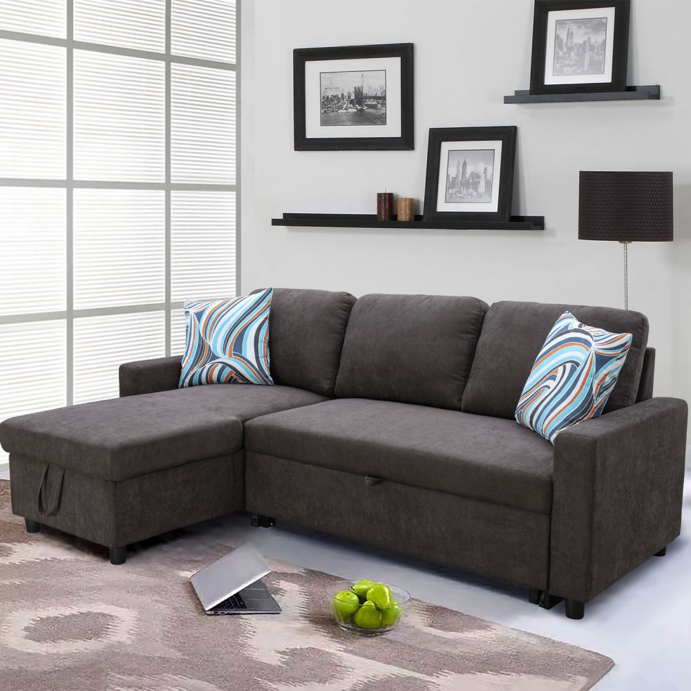 dropship Dark Brown Flannelette 2-Piece Couch Living Room Sofabed
