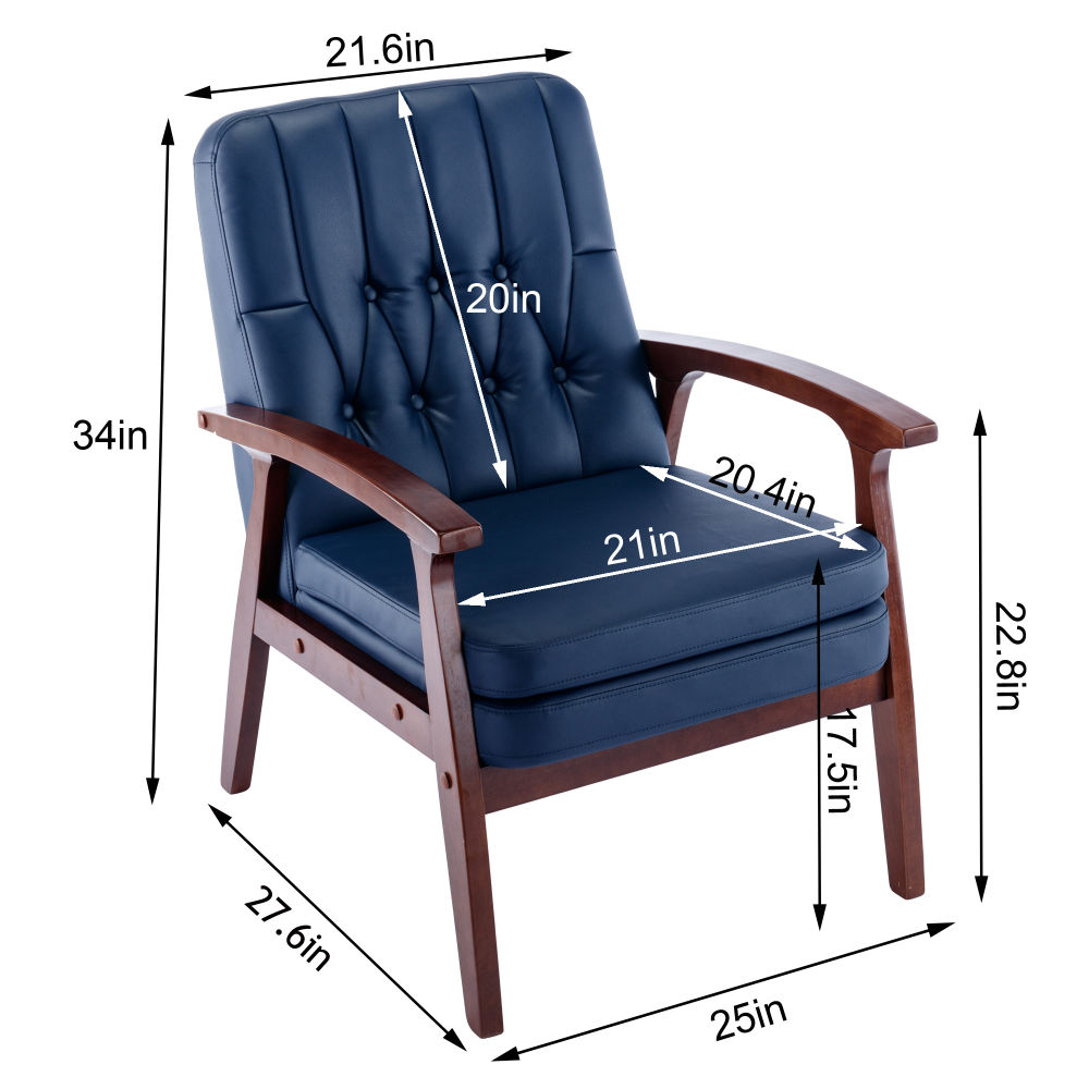 dropship Mid Century Single Armchair Sofa Accent Chair Retro Modern Solid Wood Armrest Accent Chair, Fabric Upholstered Wooden Lounge Chair Navy